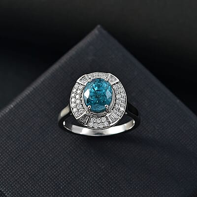 Certified & Appraised Rhapsody 950 Platinum AAAA Ratanakiri Blue Zircon, Diamond (E-F, VS) Ring (Size 10.0) (7 g) 5.71 ctw