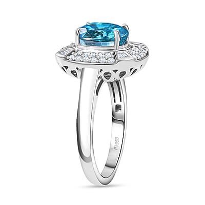 Certified & Appraised Rhapsody 950 Platinum AAAA Ratanakiri Blue Zircon, Diamond (E-F, VS) Ring (Size 10.0) (7 g) 5.71 ctw