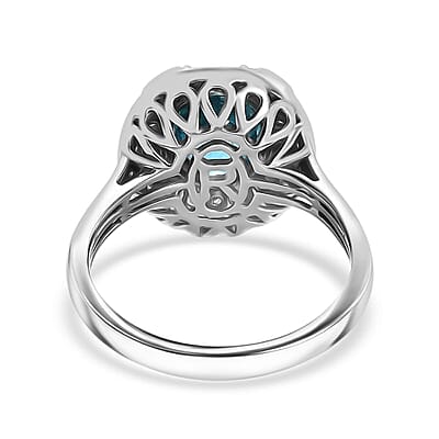 Certified & Appraised Rhapsody 950 Platinum AAAA Ratanakiri Blue Zircon, Diamond (E-F, VS) Ring (Size 10.0) (7 g) 5.71 ctw