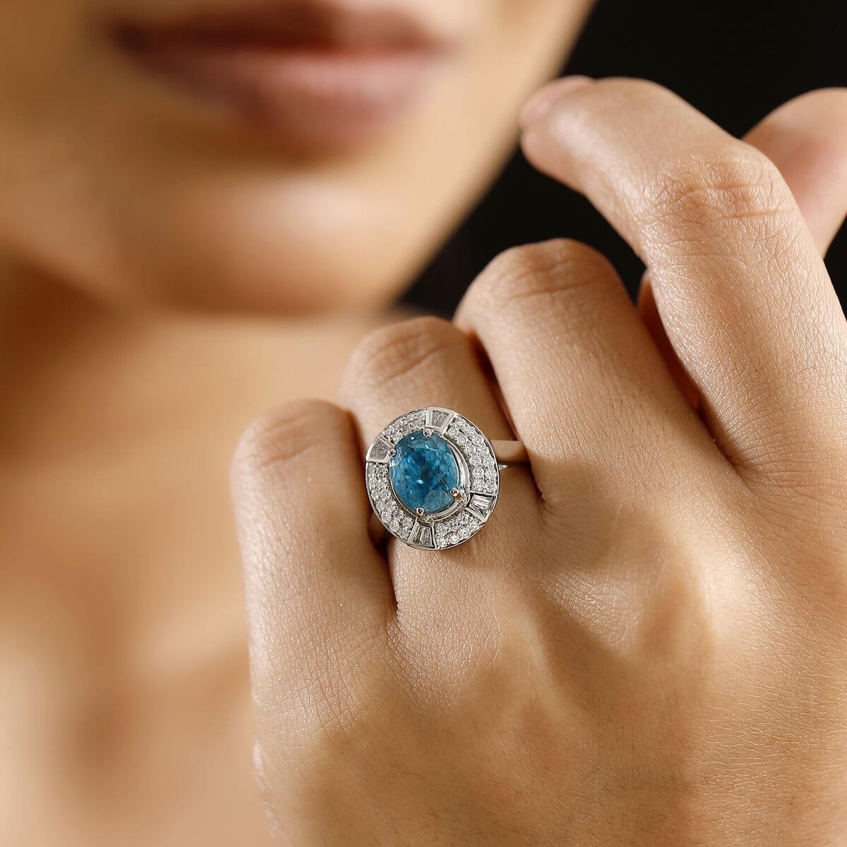 Certified & Appraised Rhapsody 950 Platinum AAAA Ratanakiri Blue Zircon, Diamond (E-F, VS) Ring (Size 8.5) (7 g) 5.71 ctw image number 2