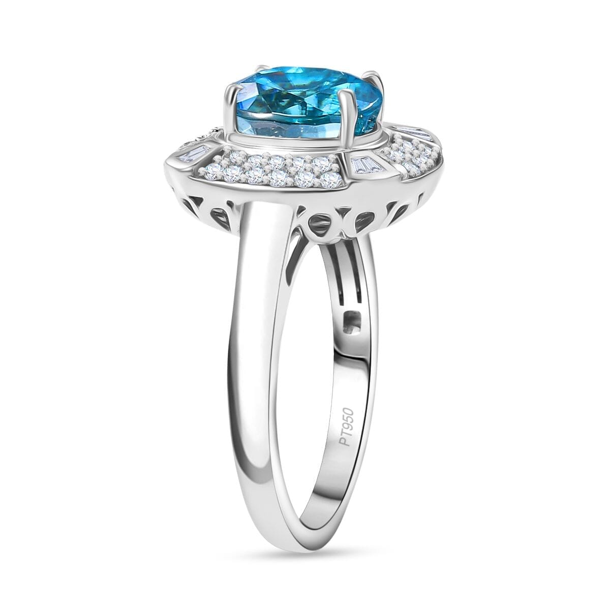 Certified & Appraised Rhapsody 950 Platinum AAAA Ratanakiri Blue Zircon, Diamond (E-F, VS) Ring (Size 8.5) (7 g) 5.71 ctw image number 3