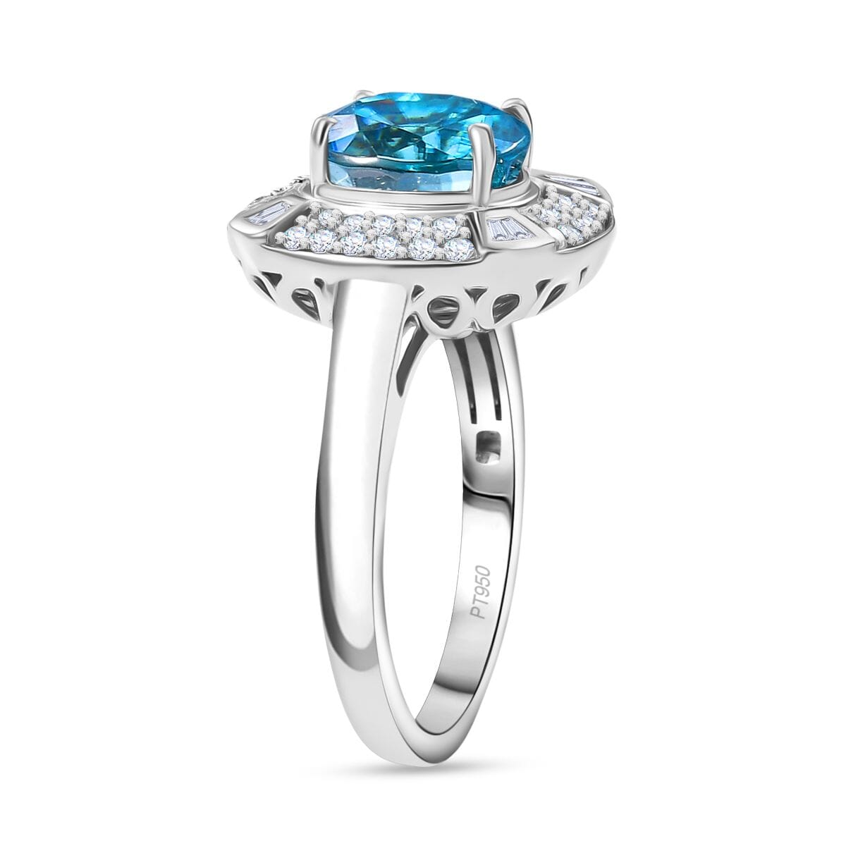 Rhapsody AAAA Ratanakiri Blue Zircon and E-F VS Diamond 5.71 ctw Ring in 950 Platinum (Size 9.0) 7 Grams image number 3