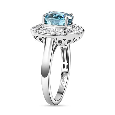 Rhapsody 950 Platinum AAAA Ratanakiri Blue Zircon, Diamond (E-F, VS) (0.57 cts) Ring (Size 10.0) (7.85 g) 6.00 ctw