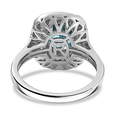 Rhapsody 950 Platinum AAAA Ratanakiri Blue Zircon, Diamond (E-F, VS) (0.57 cts) Ring (Size 10.0) (7.85 g) 6.00 ctw