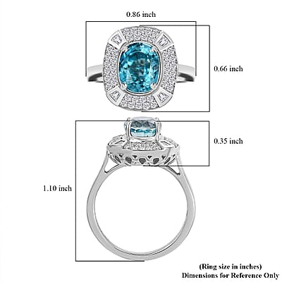 Rhapsody 950 Platinum AAAA Ratanakiri Blue Zircon, Diamond (E-F, VS) (0.57 cts) Ring (Size 10.0) (7.85 g) 6.00 ctw