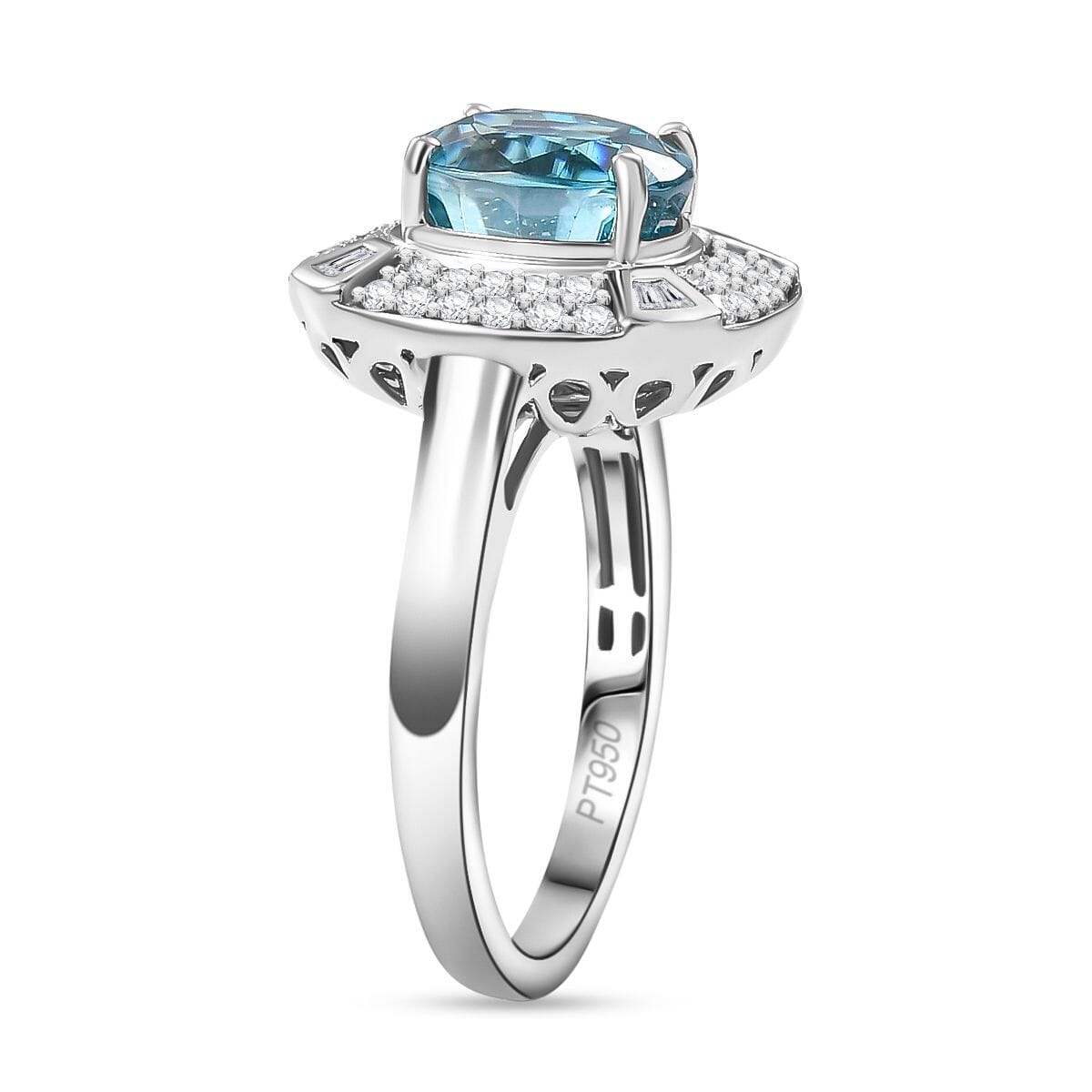 Rhapsody 950 Platinum AAAA Ratanakiri Blue Zircon, Diamond (E-F, VS) (0.57 cts) Ring (Size 6.0) (7.85 g) 6.00 ctw image number 3