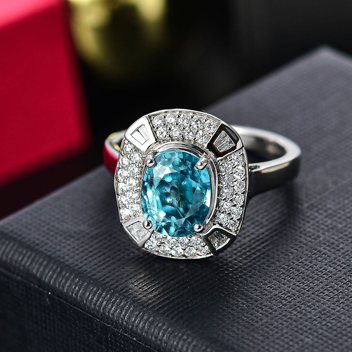 Rhapsody AAAA Ratanakiri Blue Zircon and E-F VS Diamond 6.00 ctw Ring in 950 Platinum (Size 7.0) 7.85 Grams image number 1