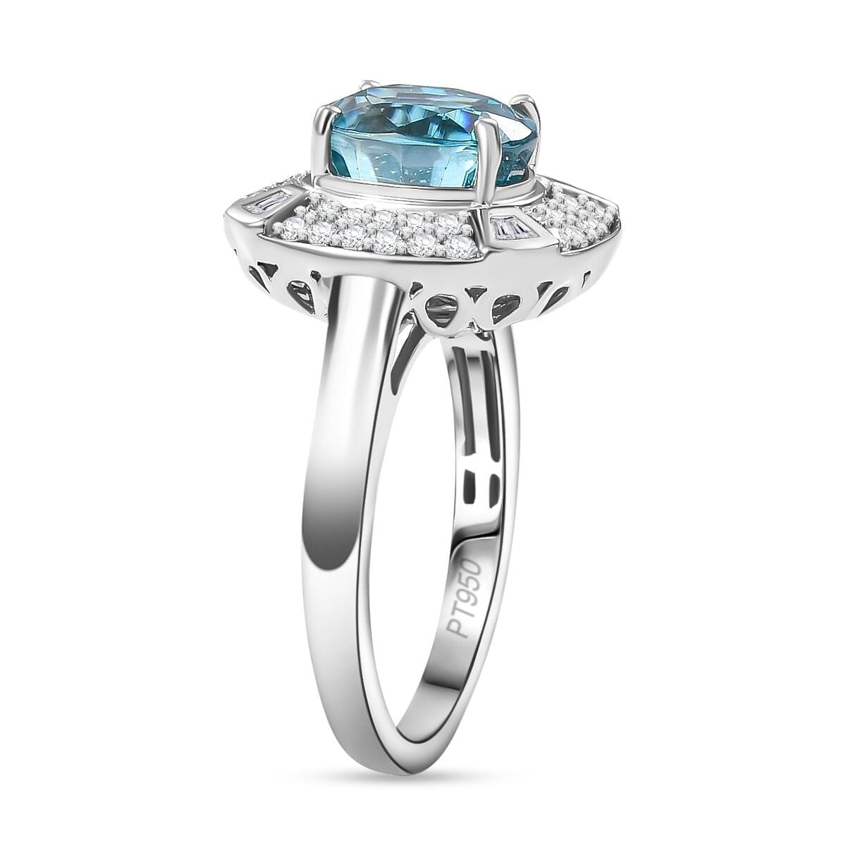 Rhapsody AAAA Ratanakiri Blue Zircon and E-F VS Diamond 6.00 ctw Ring in 950 Platinum (Size 7.0) 7.85 Grams image number 3