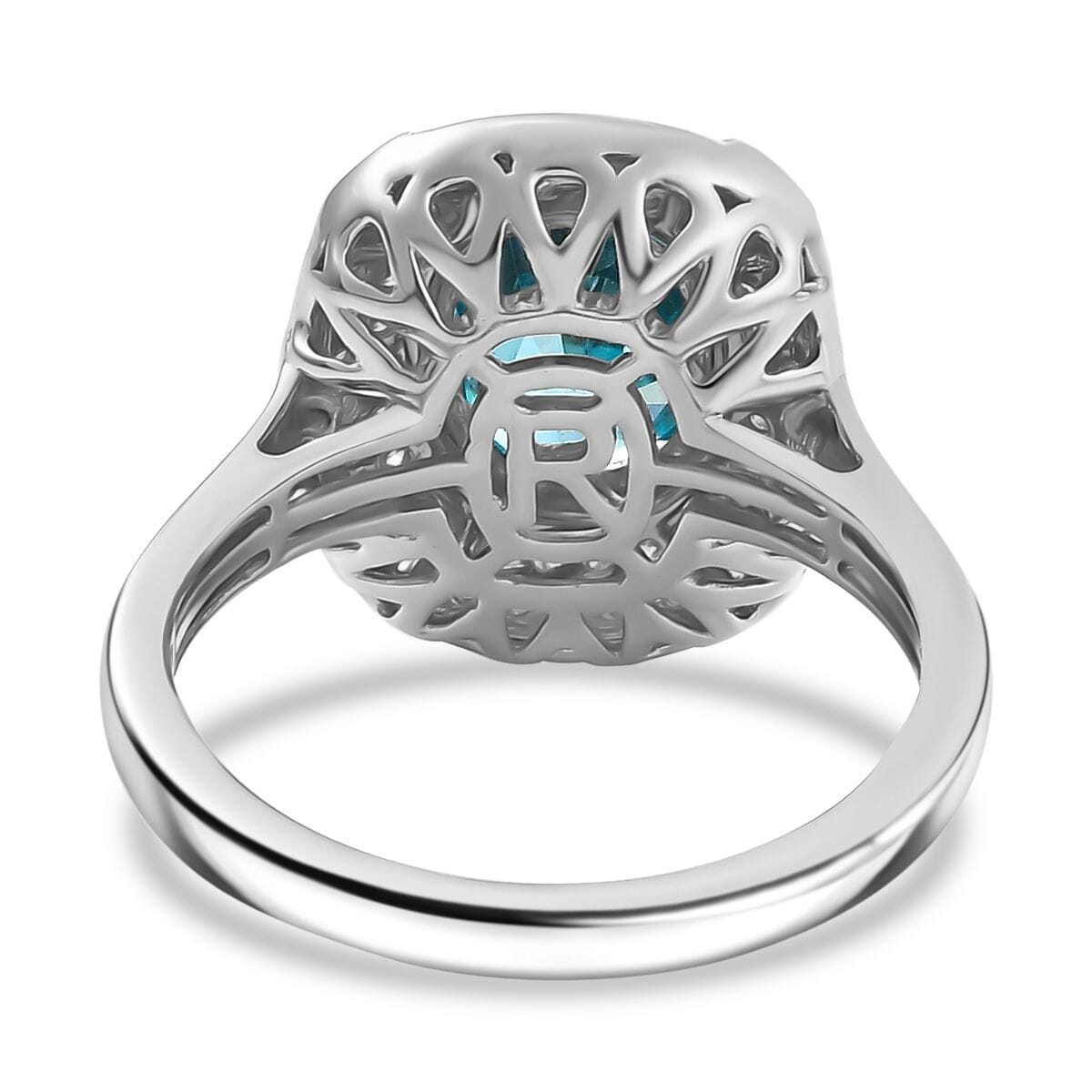 Rhapsody AAAA Ratanakiri Blue Zircon and E-F VS Diamond 6.00 ctw Ring in 950 Platinum (Size 7.0) 7.85 Grams image number 4