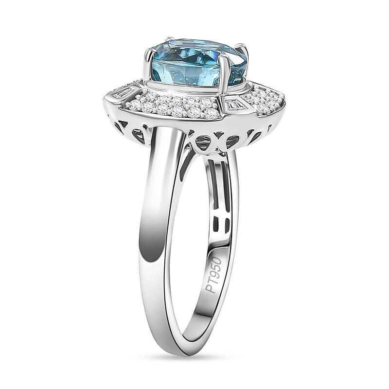 Rhapsody AAAA Ratanakiri Blue Zircon and E-F VS Diamond 6.00 ctw Ring in 950 Platinum (Size 8.0) 7.85 Grams