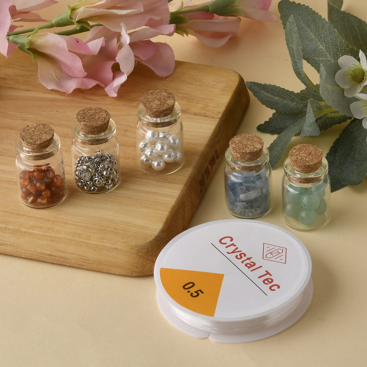 Multi Gemstone Delightful DIY Jewelry Kit Featuring 5 Mini Glass Bottles with Cork Lids 91.00 ctw image number 1