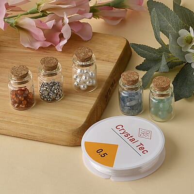 Multi Gemstone Delightful DIY Jewelry Kit Featuring 5 Mini Glass Bottles with Cork Lids 91.00 ctw