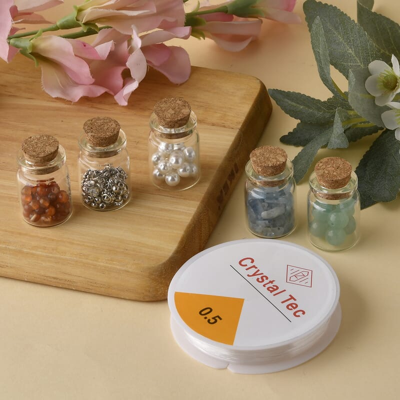 Multi Gemstone Delightful DIY Jewelry Kit Featuring 5 Mini Glass Bottles with Cork Lids 91.00 ctw