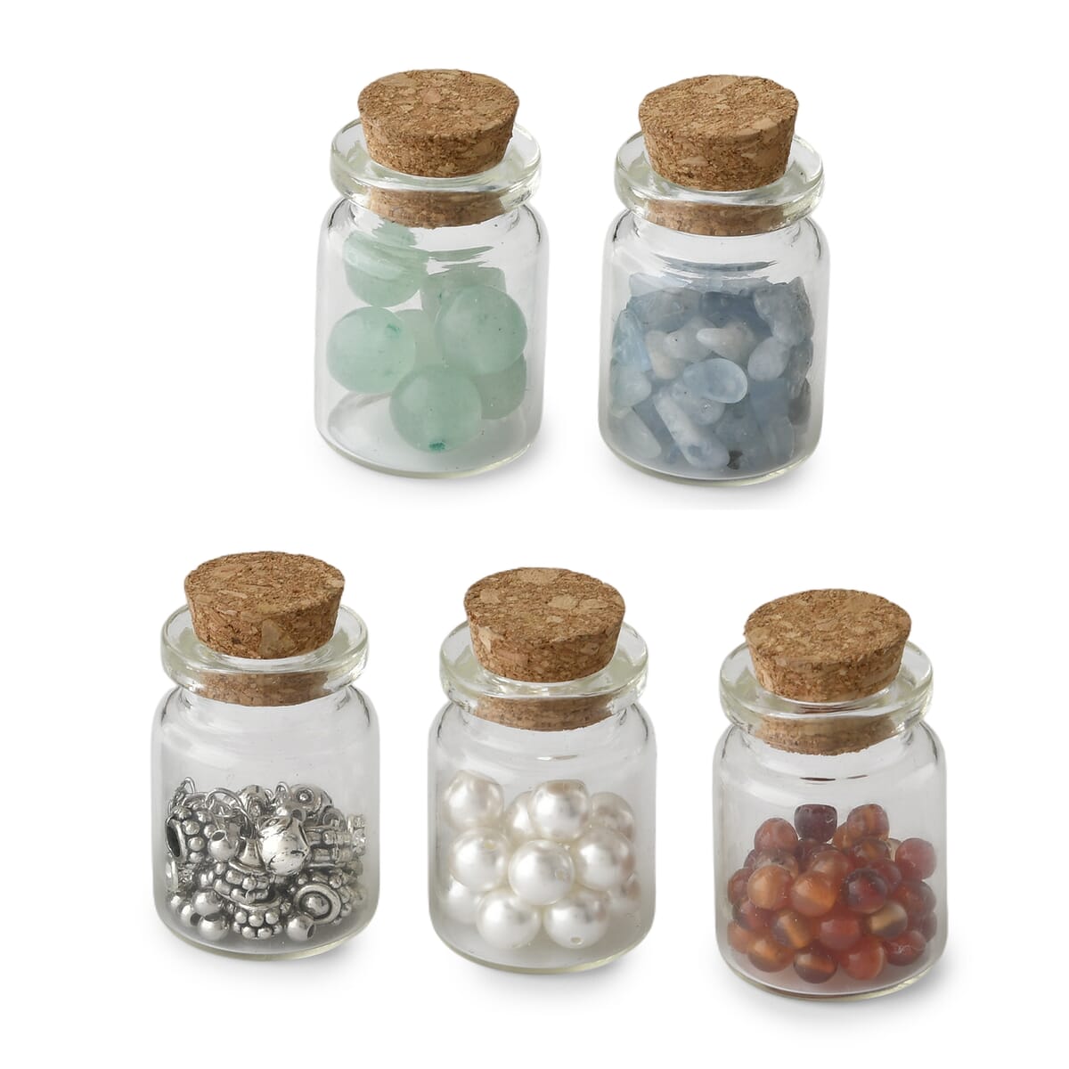 Multi Gemstone Delightful DIY Jewelry Kit Featuring 5 Mini Glass Bottles with Cork Lids 91.00 ctw image number 2