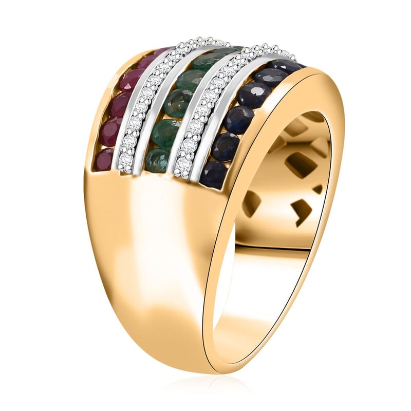 Multi Gemstone 2.10 ctw Multi Row Band Ring in Vermeil Yellow Gold Over Sterling Silver (Size 10.0)
