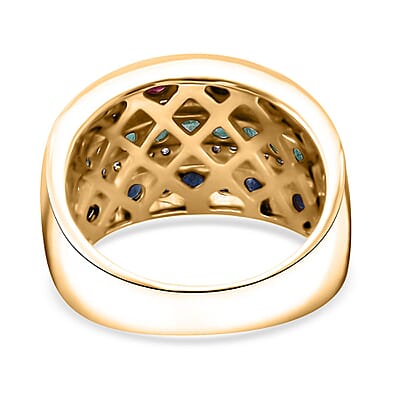 Multi Gemstone 2.10 ctw Multi Row Band Ring in Vermeil Yellow Gold Over Sterling Silver (Size 10.0)