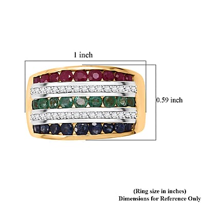 Multi Gemstone 2.10 ctw Multi Row Band Ring in Vermeil Yellow Gold Over Sterling Silver (Size 10.0)