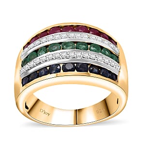 Multi Gemstone 2.10 ctw Multi Row Band Ring in Vermeil Yellow Gold Over Sterling Silver (Size 5.0)