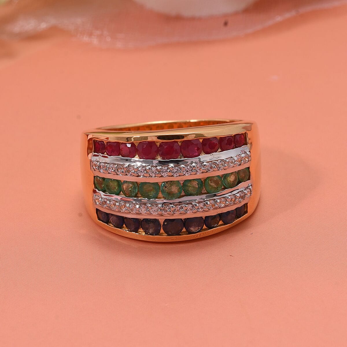 Multi Gemstone 2.10 ctw Multi Row Band Ring in Vermeil Yellow Gold Over Sterling Silver (Size 5.0) image number 1
