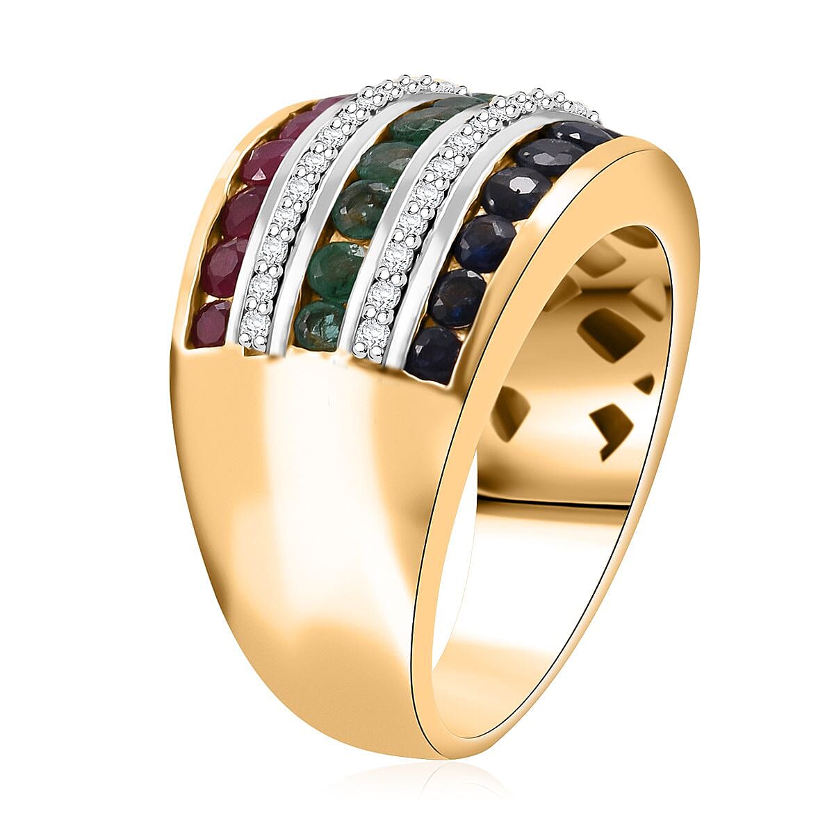 Multi Gemstone 2.10 ctw Multi Row Band Ring in Vermeil Yellow Gold Over Sterling Silver (Size 5.0) image number 3