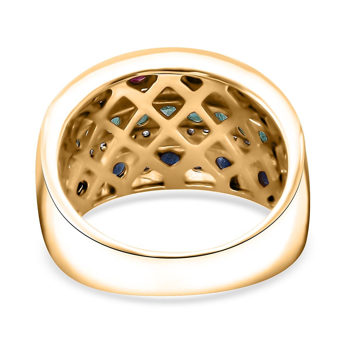 Multi Gemstone 2.10 ctw Multi Row Band Ring in Vermeil Yellow Gold Over Sterling Silver (Size 5.0) image number 4