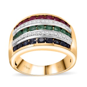 Multi Gemstone 2.10 ctw Multi Row Band Ring in Vermeil Yellow Gold Over Sterling Silver (Size 6.0)