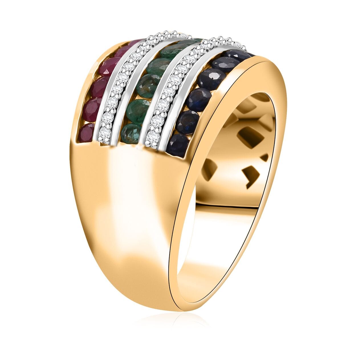 Multi Gemstone 2.10 ctw Multi Row Band Ring in Vermeil Yellow Gold Over Sterling Silver (Size 6.0) image number 3
