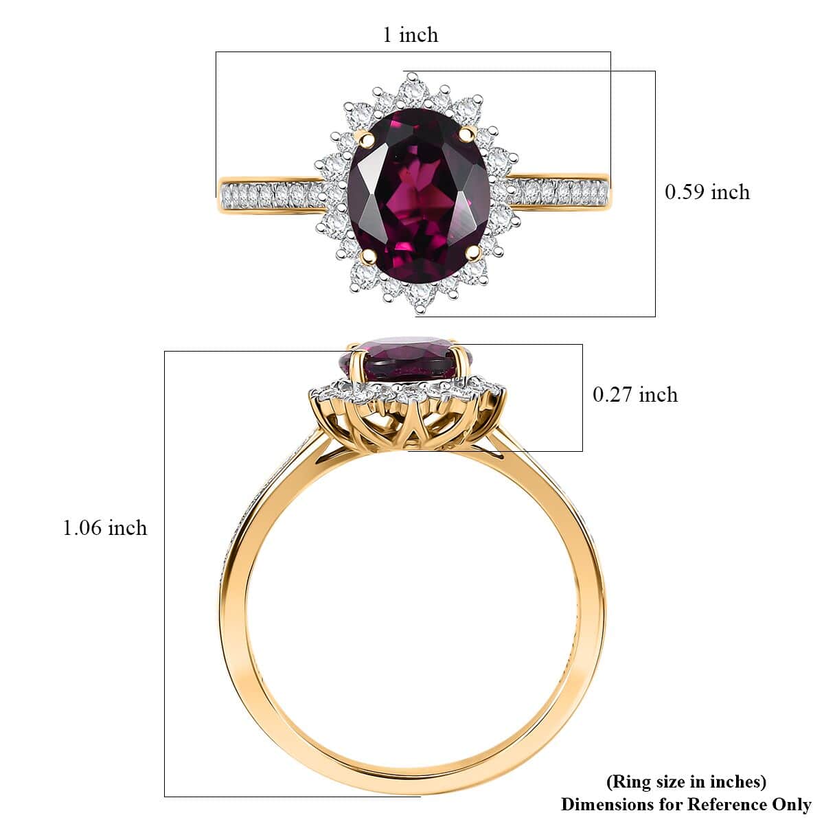 Doorbuster Certified & Appraised Luxoro AAA Radiant Ember Garnet and I2 Diamond 3.70 ctw Sunburst Ring in 10K Yellow Gold (Size 10.0) (Del. in 7-10 Days) image number 5