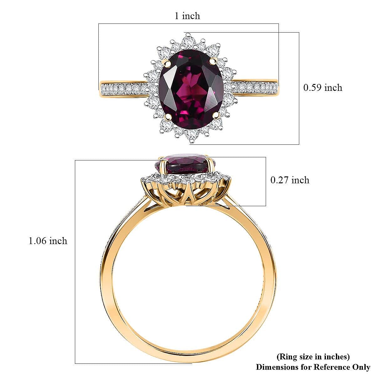 Certified & Appraised Luxoro 10K Yellow Gold AAA Radiant Ember Garnet, Diamond (I2) (0.52 cts) Sunburst Ring (Size 6.5) 3.70 ctw image number 5
