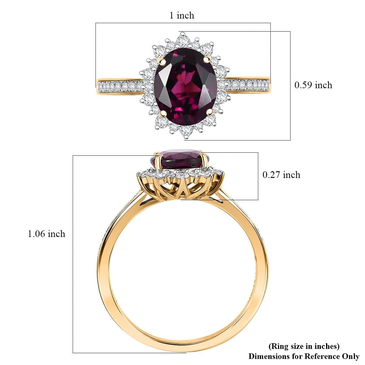 Certified & Appraised Luxoro 10K Yellow Gold AAA Radiant Ember Garnet, Diamond (I2) (0.52 cts) Sunburst Ring (Size 8.5) 3.70 ctw image number 5