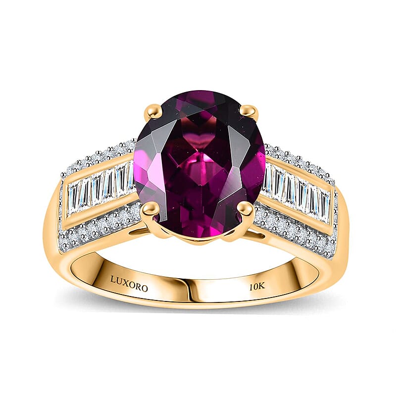 Doorbuster Certified & Appraised Luxoro AAA Radiant Ember Garnet and I2 Diamond 4.76 ctw Ring in 10K Yellow Gold (Size 6.0) (Del. in 7-10 Days)