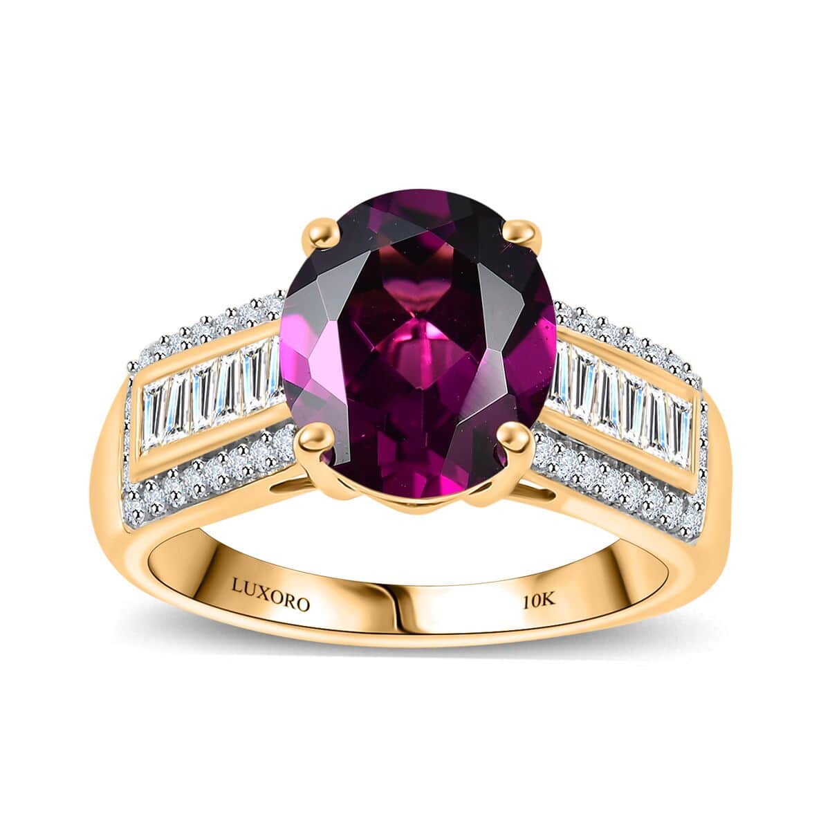 Doorbuster Certified & Appraised Luxoro AAA Radiant Ember Garnet and I2 Diamond 4.76 ctw Ring in 10K Yellow Gold (Size 6.0) (Del. in 7-10 Days) image number 0