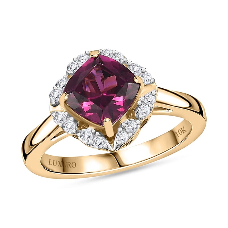 Certified & Appraised Luxoro AAA Radiant Ember Garnet and I2 Diamond 2.00 ctw Ring in 10K Yellow Gold (Size 10.0)