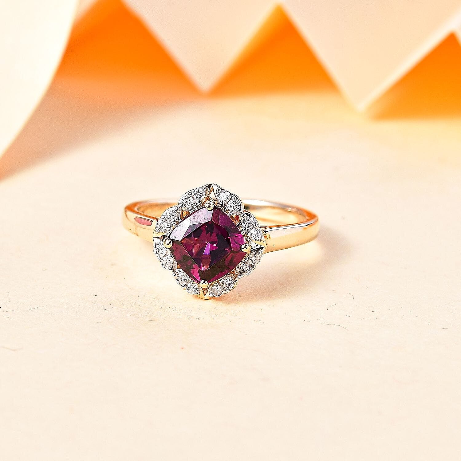 Certified & Appraised Luxoro AAA Radiant Ember Garnet and I2 Diamond 2.00 ctw Ring in 10K Yellow Gold (Size 10.0)