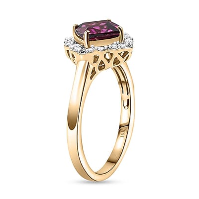 Certified & Appraised Luxoro AAA Radiant Ember Garnet and I2 Diamond 2.00 ctw Ring in 10K Yellow Gold (Size 10.0)