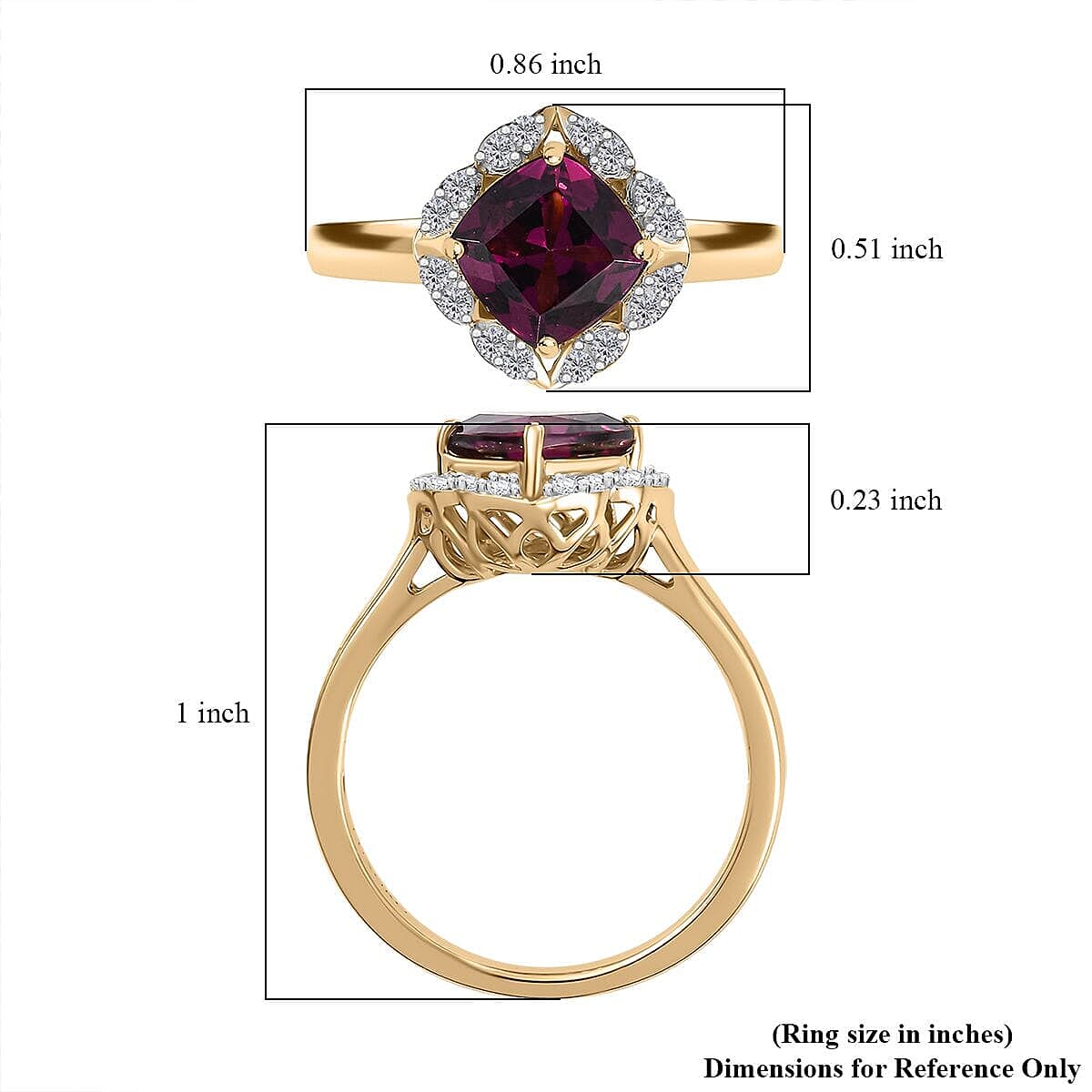Certified & Appraised Luxoro AAA Radiant Ember Garnet and I2 Diamond 2.00 ctw Ring in 10K Yellow Gold (Size 10.0)
