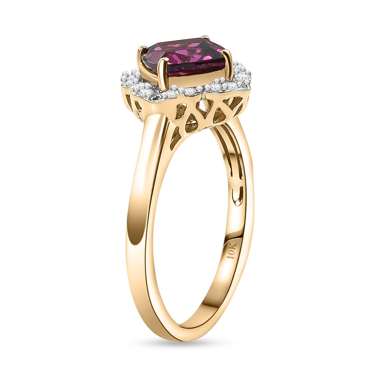 Certified & Appraised Luxoro AAA Radiant Ember Garnet and I2 Diamond 2.00 ctw Ring in 10K Yellow Gold (Size 9.0) image number 3
