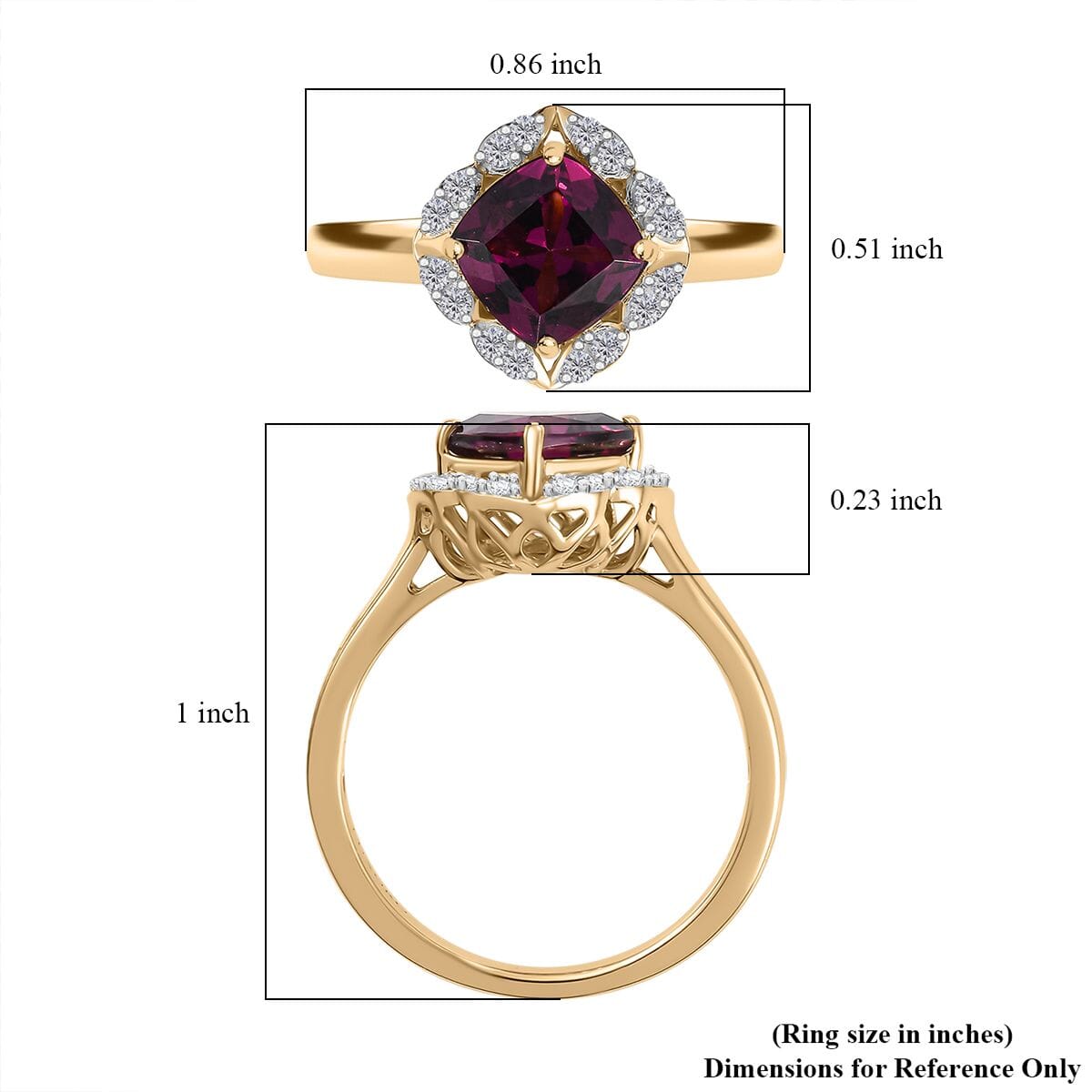 Certified & Appraised Luxoro AAA Radiant Ember Garnet and I2 Diamond 2.00 ctw Ring in 10K Yellow Gold (Size 9.0) image number 5