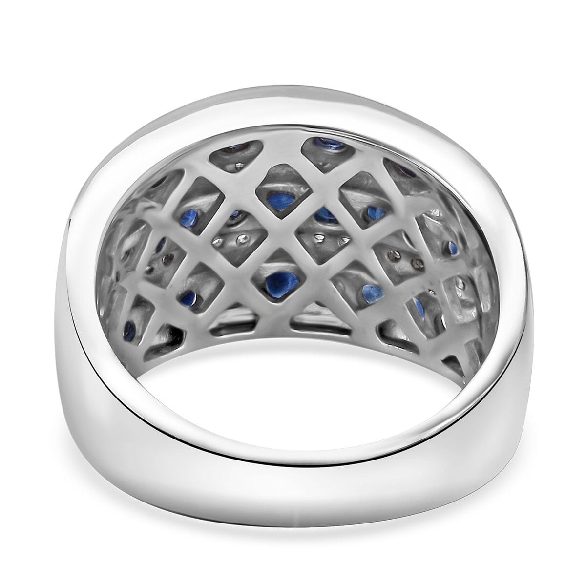 Kanchanaburi Blue Sapphire and White Zircon 2.25 ctw Multi Row Band Ring in Rhodium Over Sterling Silver (Size 6.0) image number 4