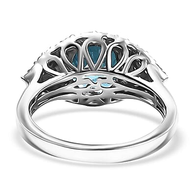 Doorbuster Rhapsody 950 Platinum AAAA Ratanakiri Blue Zircon, Diamond (E-F, VS) (0.51 cts) Ring (Size 10.0) (6.80 g) (Del. in 7-10 Days) 4.75 ctw