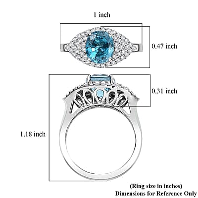 Doorbuster Rhapsody 950 Platinum AAAA Ratanakiri Blue Zircon, Diamond (E-F, VS) (0.51 cts) Ring (Size 10.0) (6.80 g) (Del. in 7-10 Days) 4.75 ctw