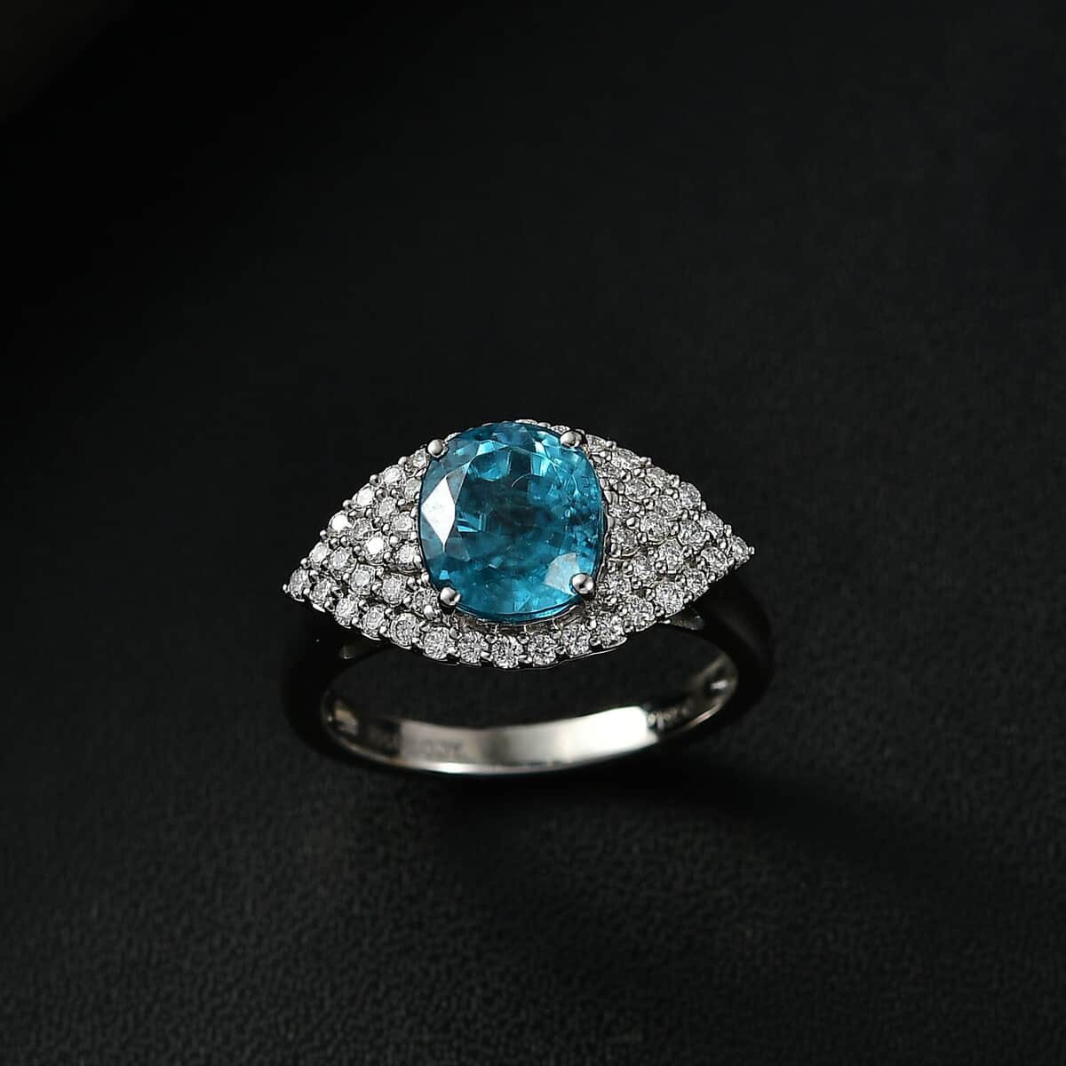 Doorbuster Rhapsody 950 Platinum AAAA Ratanakiri Blue Zircon, Diamond (E-F, VS) (0.51 cts) Ring (Size 10.0) (6.80 g) (Del. in 7-10 Days) 4.75 ctw image number 1