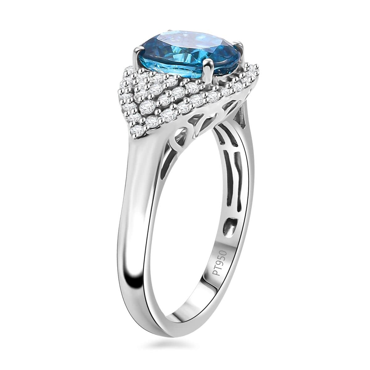 Doorbuster Rhapsody 950 Platinum AAAA Ratanakiri Blue Zircon, Diamond (E-F, VS) (0.51 cts) Ring (Size 10.0) (6.80 g) (Del. in 7-10 Days) 4.75 ctw image number 3