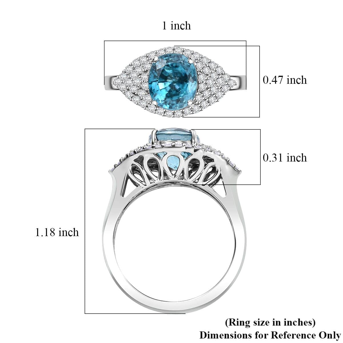 Doorbuster Rhapsody 950 Platinum AAAA Ratanakiri Blue Zircon, Diamond (E-F, VS) (0.51 cts) Ring (Size 10.0) (6.80 g) (Del. in 7-10 Days) 4.75 ctw image number 5