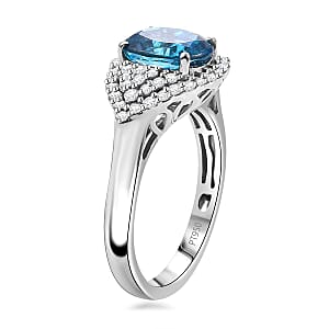 Rhapsody 950 Platinum AAAA Ratanakiri Blue Zircon, Diamond (E-F, VS) (0.51 cts) Ring (Size 8.5) (6.80 g) 4.75 ctw