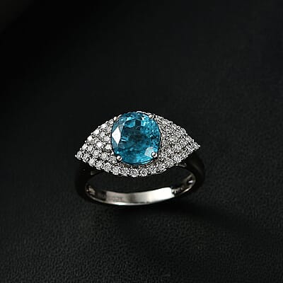 Rhapsody AAAA Ratanakiri Blue Zircon and E-F VS Diamond 4.75 ctw Ring in 950 Platinum (Size 9.0) 6.80 Grams