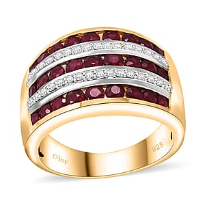 Mozambique Ruby and White Zircon 1.90 ctw Multi Row Band Ring in Vermeil Yellow Gold Over Sterling Silver (Size 7.0)
