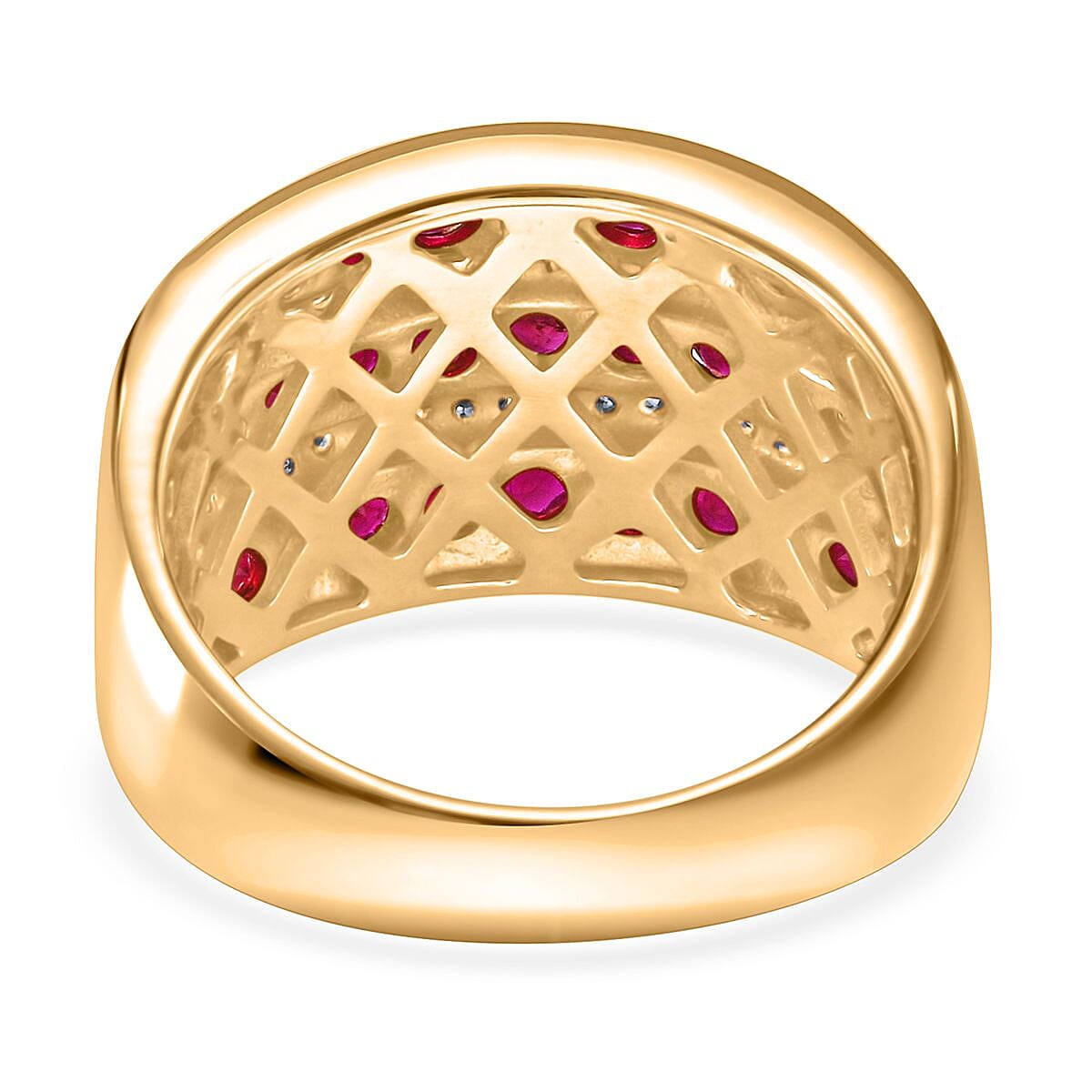 Mozambique Ruby and White Zircon 1.90 ctw Multi Row Band Ring in Vermeil Yellow Gold Over Sterling Silver (Size 7.0) image number 4