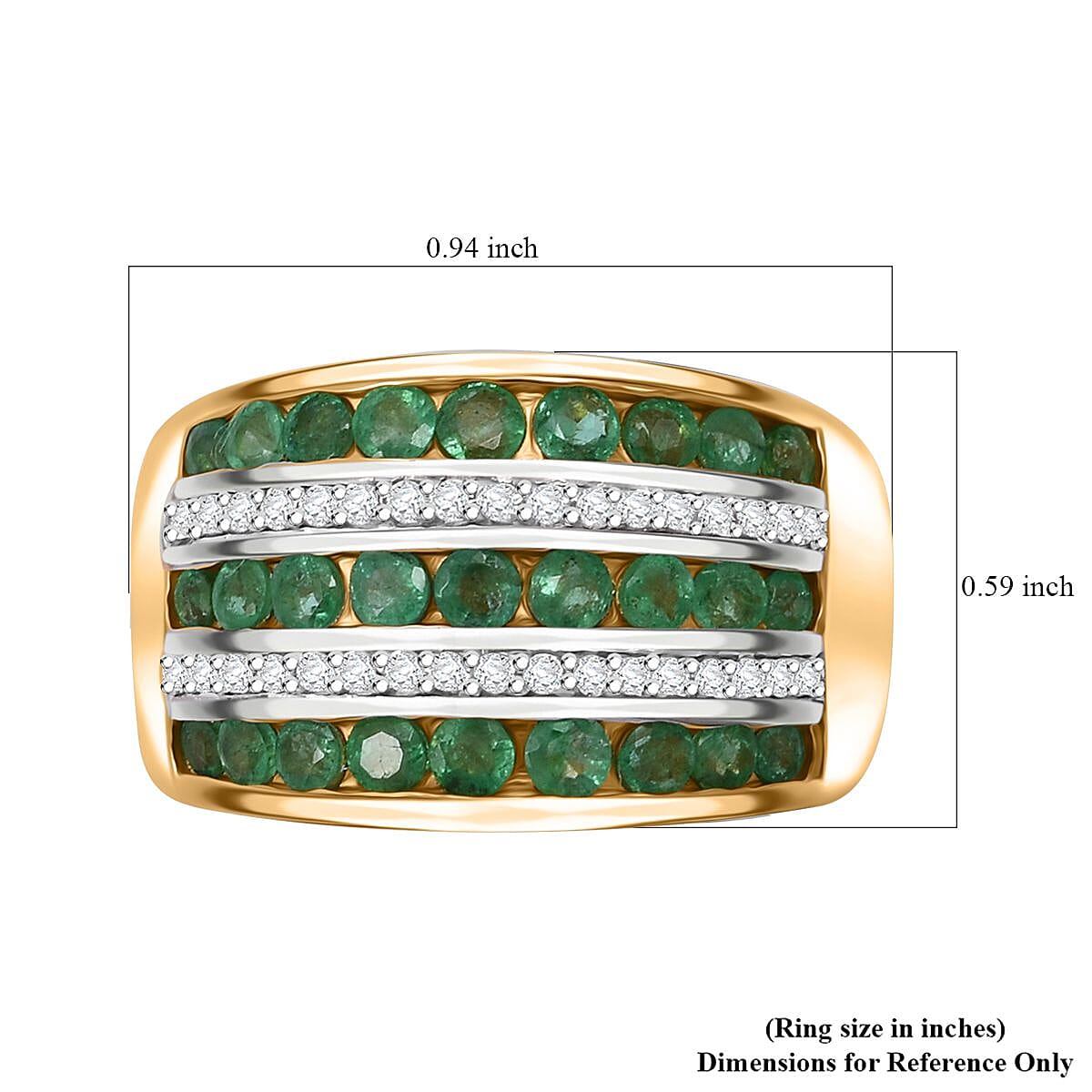 Kagem Zambian Emerald and White Zircon 2.20 ctw Multi Row Band Ring in Vermeil Yellow Gold Over Sterling Silver (Size 8.0) image number 5
