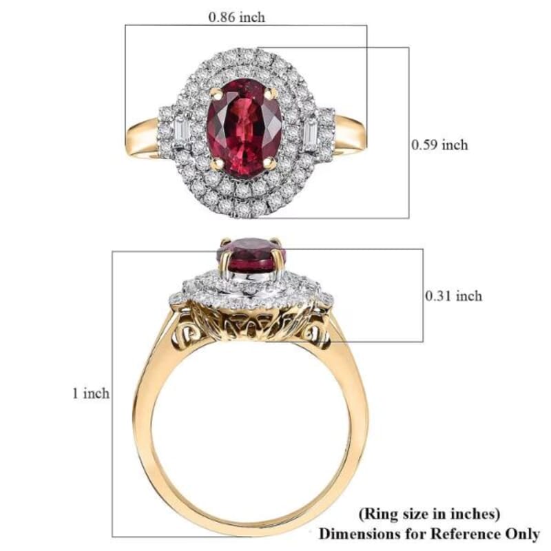 Certified & Appraised Luxoro 10K Yellow Gold AAA Ouro Fino Rubellite, Diamond (G-H, I2) (0.42 cts) Double Halo Ring (Size 10.0) 1.74 ctw